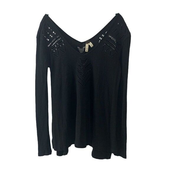 Free People Moonrise Cut Out Thermal Top Black XS - Picture 1 of 6